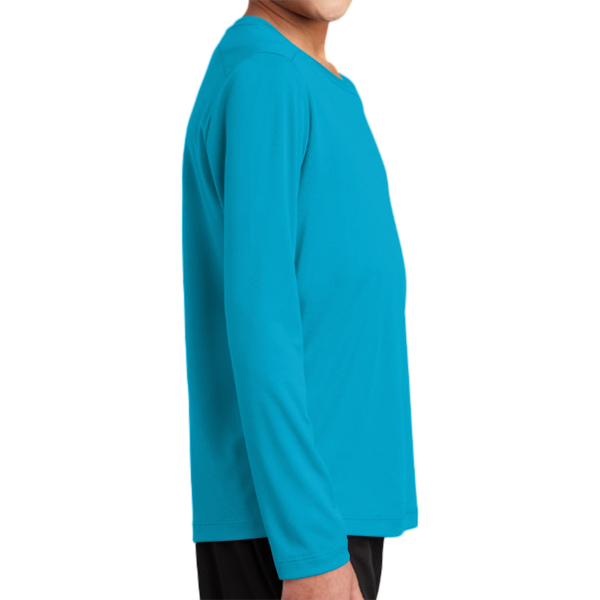 Sport Tek Youth Posi UV ® Pro Long Sleeve Tee, Sapphire, Right Sleeve view