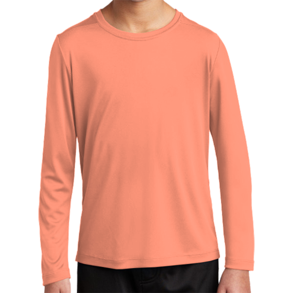 Sport Tek Youth Posi UV ® Pro Long Sleeve Tee, Soft Coral, Front view
