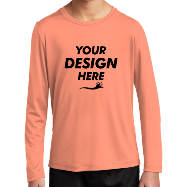 Sport Tek Youth Posi UV ® Pro Long Sleeve Tee, Soft Coral, Front view, Mockup