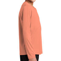 Sport Tek Youth Posi UV ® Pro Long Sleeve Tee, Soft Coral, Right Sleeve view