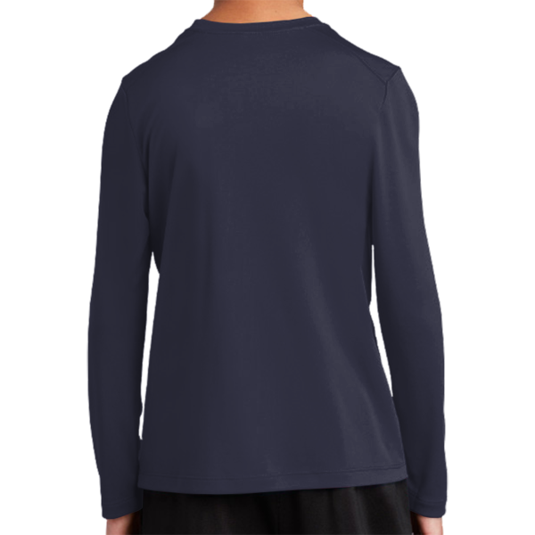 Sport Tek Youth Posi UV ® Pro Long Sleeve Tee, True Navy, Back view