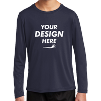 Sport Tek Youth Posi UV ® Pro Long Sleeve Tee, True Navy, Front view, Mockup