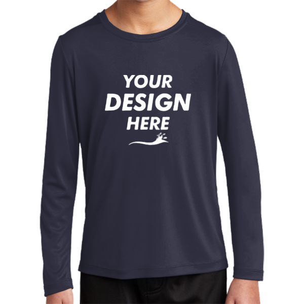 Sport Tek Youth Posi UV ® Pro Long Sleeve Tee, True Navy, Front view, Mockup