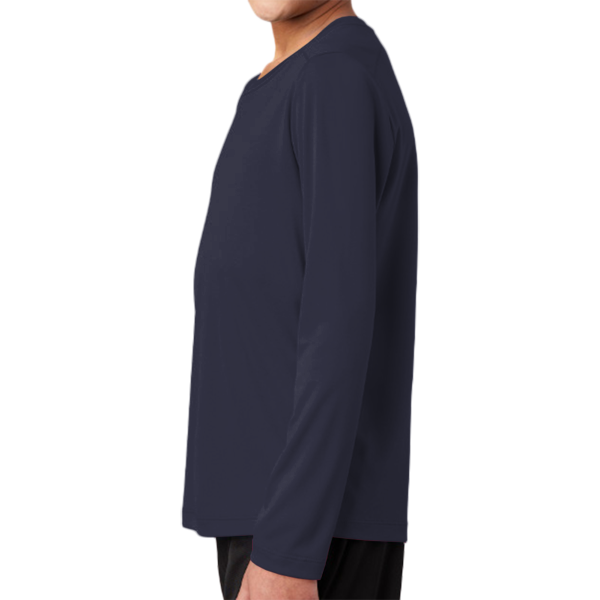 Sport Tek Youth Posi UV ® Pro Long Sleeve Tee, True Navy, Left Sleeve view