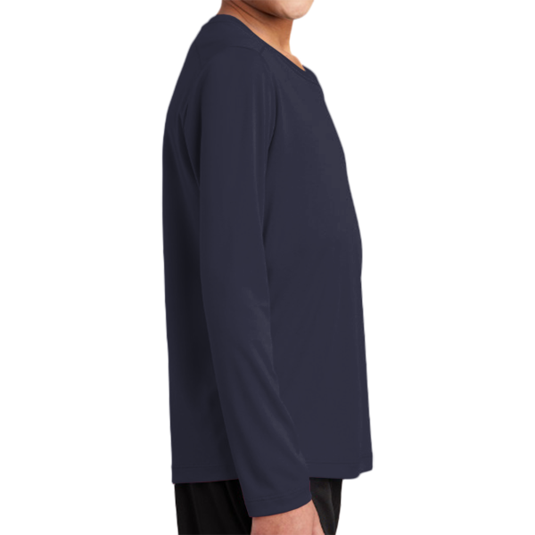 Sport Tek Youth Posi UV ® Pro Long Sleeve Tee, True Navy, Right Sleeve view