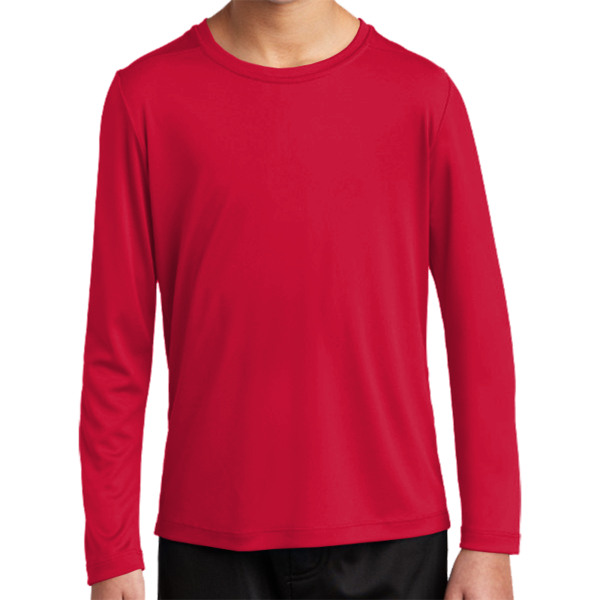 Sport Tek Youth Posi UV ® Pro Long Sleeve Tee, True Red, Front view