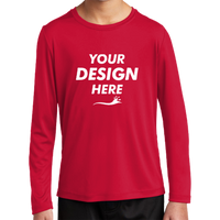 Sport Tek Youth Posi UV ® Pro Long Sleeve Tee, True Red, Front view, Mockup