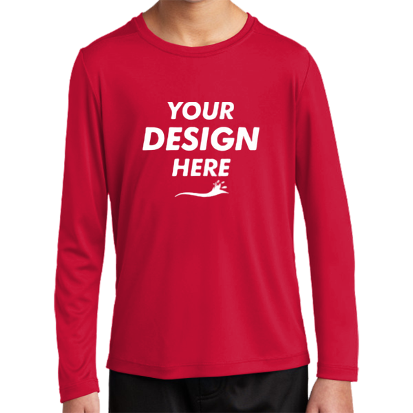 Sport Tek Youth Posi UV ® Pro Long Sleeve Tee, True Red, Front view, Mockup