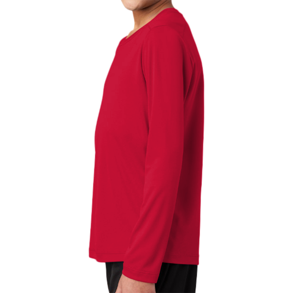 Sport Tek Youth Posi UV ® Pro Long Sleeve Tee, True Red, Left Sleeve view
