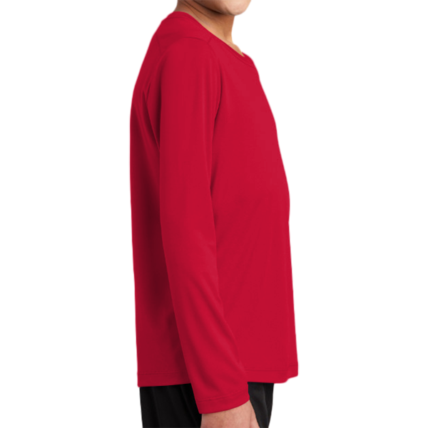 Sport Tek Youth Posi UV ® Pro Long Sleeve Tee, True Red, Right Sleeve view