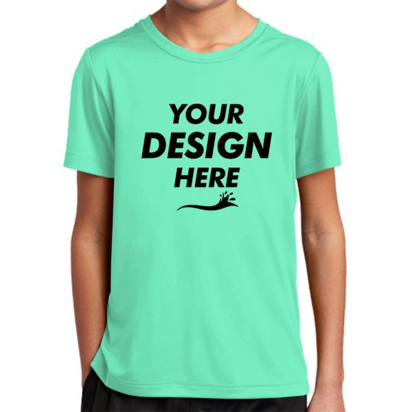Sport Tek Youth Posi UV ® Pro Tee, Bright Seafoam, Front view, Mockup