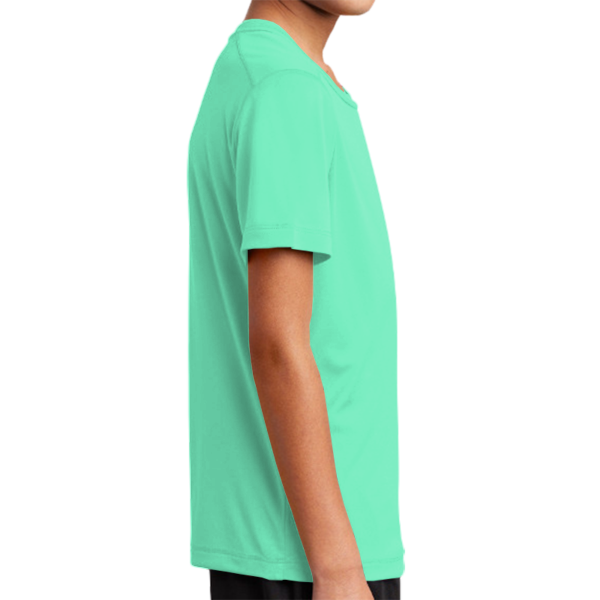 Sport Tek Youth Posi UV ® Pro Tee, Bright Seafoam, Right Sleeve view