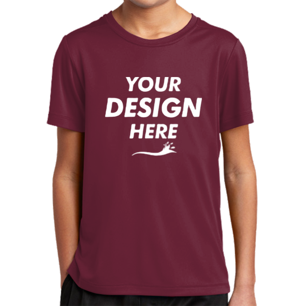 Sport Tek Youth Posi UV ® Pro Tee, Cardinal, Front view, Mockup