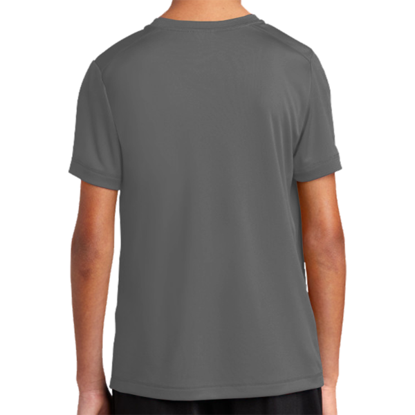 Sport Tek Youth Posi UV ® Pro Tee, Dark Smoke Grey, Back view
