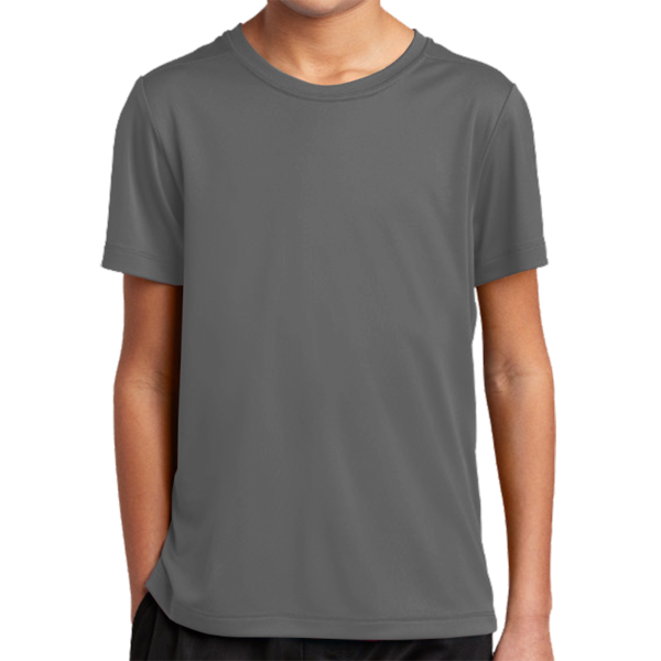 Sport Tek Youth Posi UV ® Pro Tee, Dark Smoke Grey, Front view