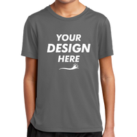 Sport Tek Youth Posi UV ® Pro Tee, Dark Smoke Grey, Front view, Mockup