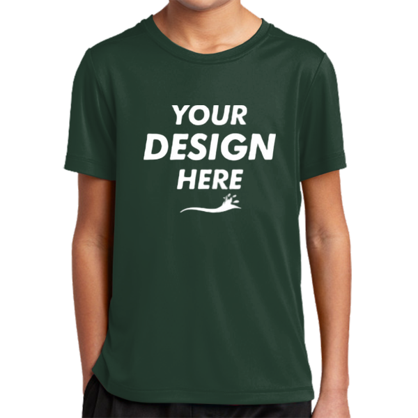 Sport Tek Youth Posi UV ® Pro Tee, Forest Green, Front view, Mockup