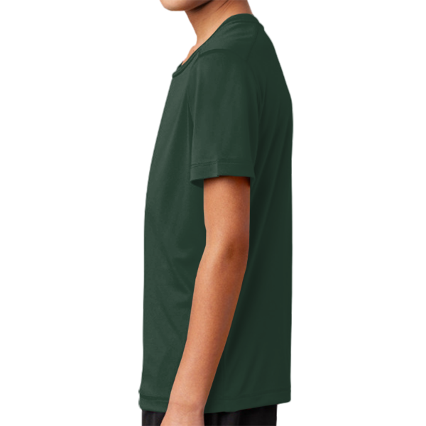 Sport Tek Youth Posi UV ® Pro Tee, Forest Green, Left Sleeve view