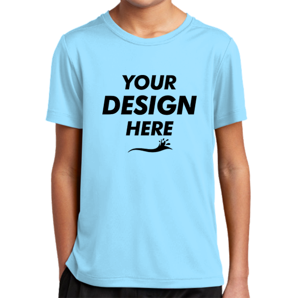Sport Tek Youth Posi UV ® Pro Tee, Light Blue, Front view, Mockup