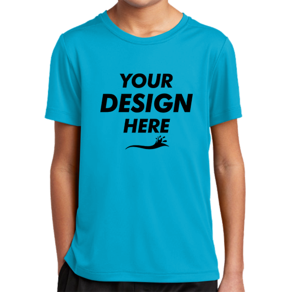 Sport Tek Youth Posi UV ® Pro Tee, Sapphire, Front view, Mockup