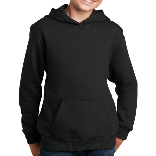 Sport Tek Youth Pullover Hooded Sweatshirt, Black, Front view