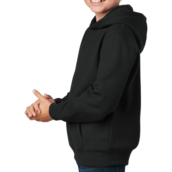 Sport Tek Youth Pullover Hooded Sweatshirt, Black, Left Sleeve view