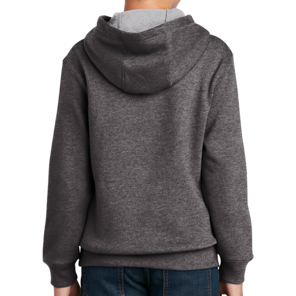 Sport Tek Youth Pullover Hooded Sweatshirt, Graphite Heather, Back view