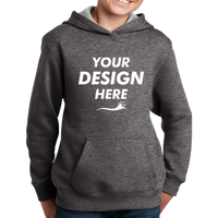 Sport Tek Youth Pullover Hooded Sweatshirt, Graphite Heather, Front view, Mockup