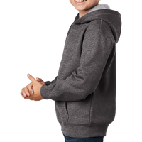 Sport Tek Youth Pullover Hooded Sweatshirt, Graphite Heather, Left Sleeve view