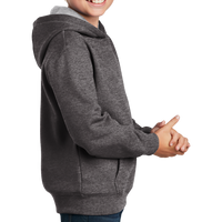 Sport Tek Youth Pullover Hooded Sweatshirt, Graphite Heather, Right Sleeve view