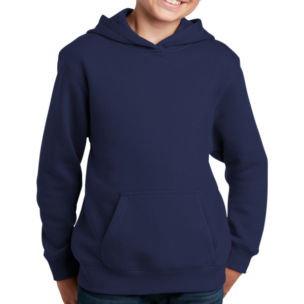 Sport Tek Youth Pullover Hooded Sweatshirt, True Navy, Front view