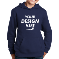 Sport Tek Youth Pullover Hooded Sweatshirt, True Navy, Front view, Mockup
