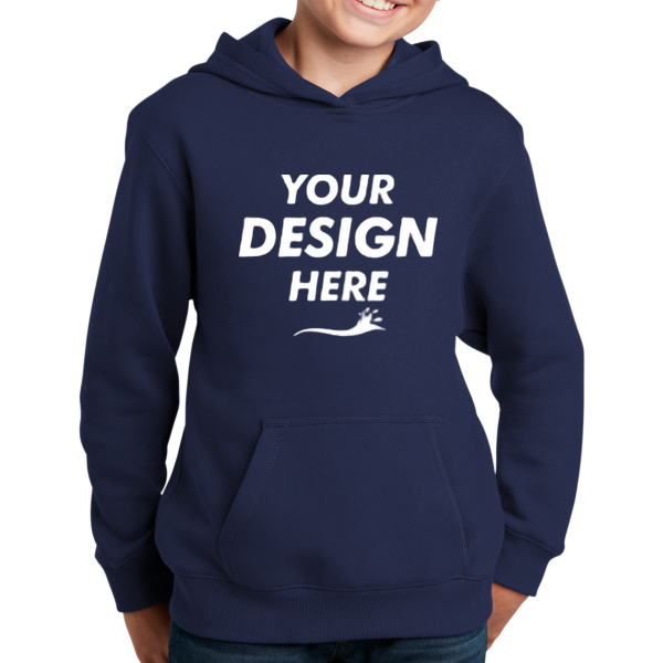 Sport Tek Youth Pullover Hooded Sweatshirt, True Navy, Front view, Mockup