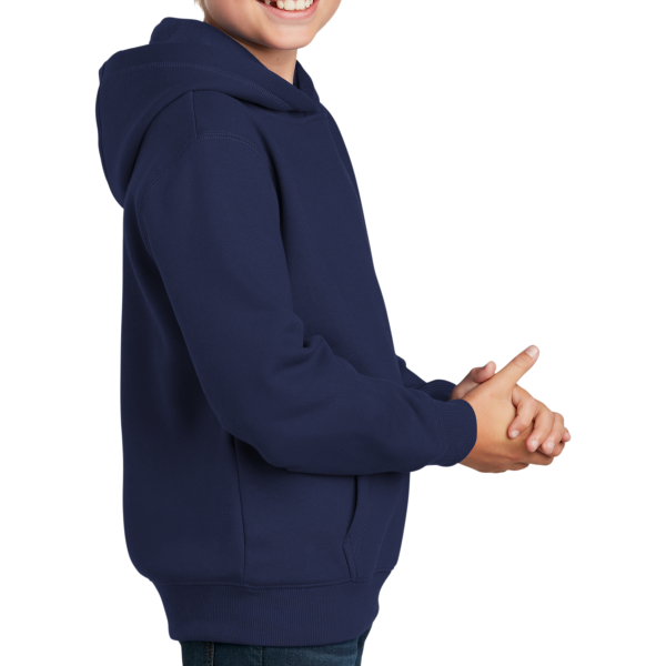 Sport Tek Youth Pullover Hooded Sweatshirt, True Navy, Right Sleeve view