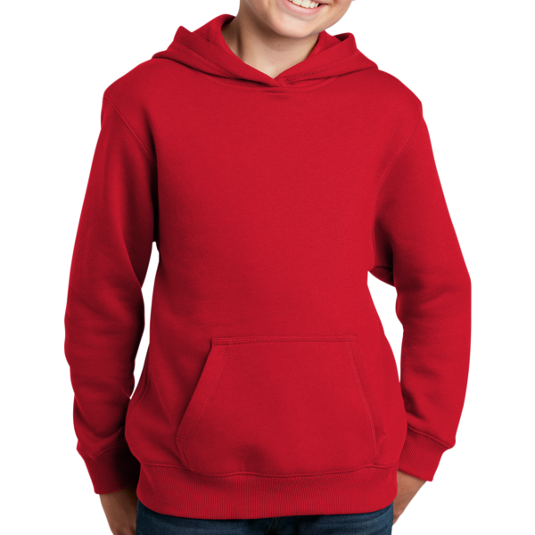 Sport Tek Youth Pullover Hooded Sweatshirt, True Red, Front view