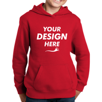 Sport Tek Youth Pullover Hooded Sweatshirt, True Red, Front view, Mockup