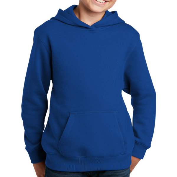 Sport Tek Youth Pullover Hooded Sweatshirt, True Royal, Front view