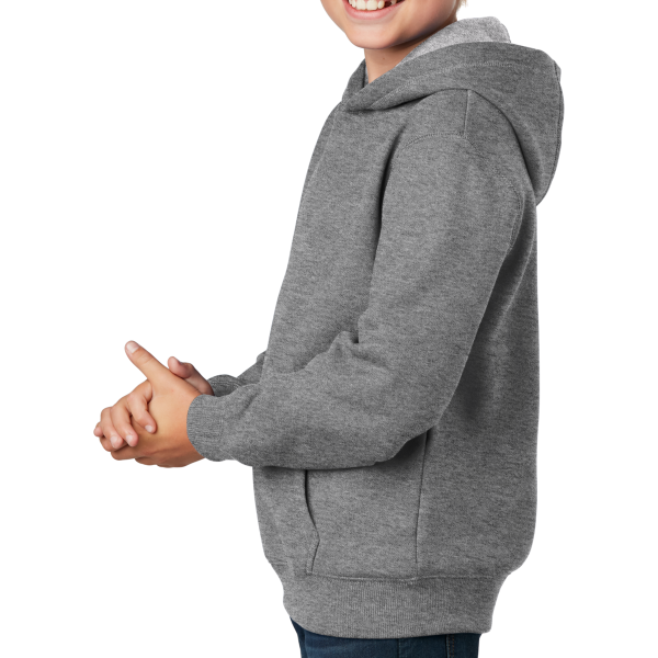 Sport Tek Youth Pullover Hooded Sweatshirt, Vintage Heather, Left Sleeve view
