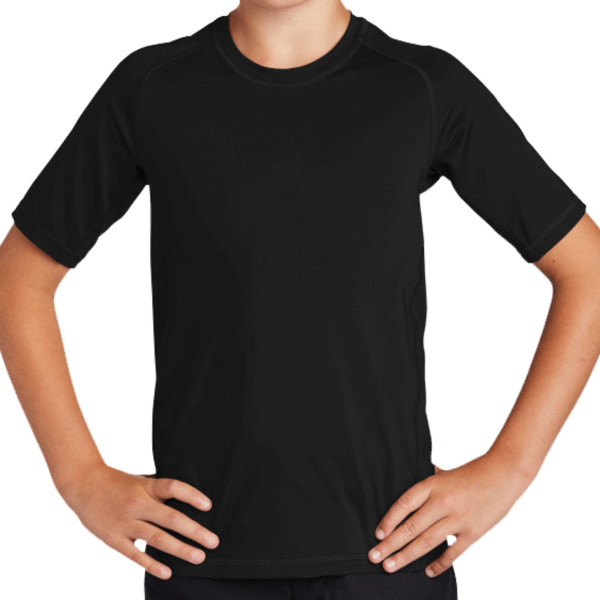 Sport Tek Youth Rashguard Tee, Black, Front view