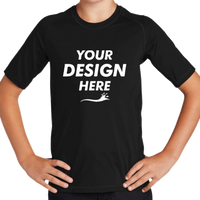 Sport Tek Youth Rashguard Tee, Black, Front view, Mockup