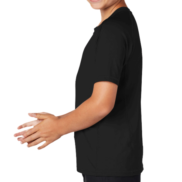 Sport Tek Youth Rashguard Tee, Black, Left Sleeve view