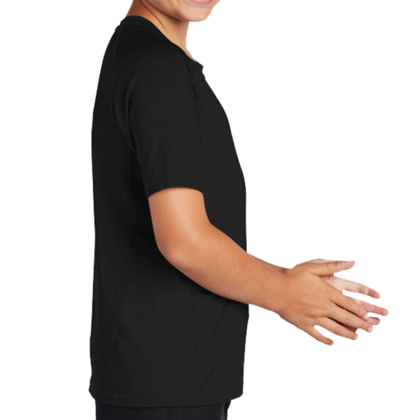 Sport Tek Youth Rashguard Tee, Black, Right Sleeve view