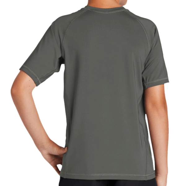Sport Tek Youth Rashguard Tee, Dark Smoke Grey, Back view