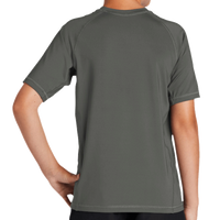 Sport Tek Youth Rashguard Tee, Dark Smoke Grey, Back view