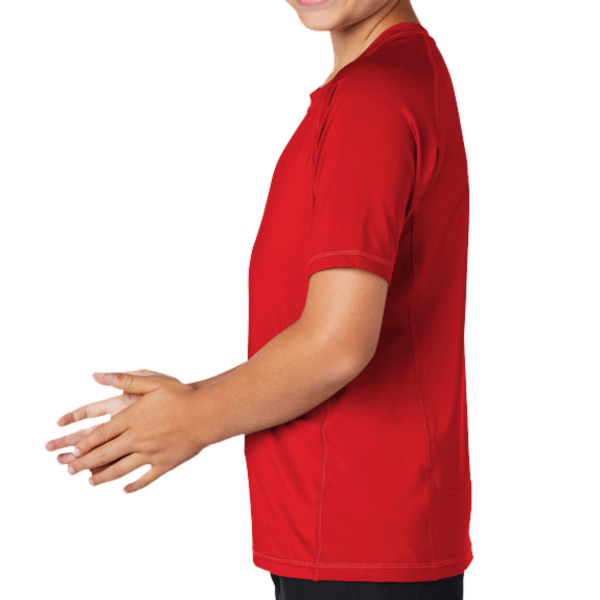 Sport Tek Youth Rashguard Tee, True Red, Left Sleeve view