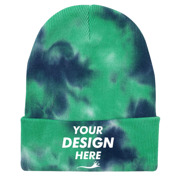 Sportsman 12" Tie-Dyed Cuffed Beanie, Ocean, Front view, Mockup