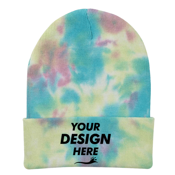 Sportsman 12" Tie-Dyed Cuffed Beanie, Raspberry Mist, Front view, Mockup