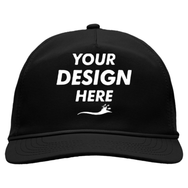 Sportsman Five-Panel Ripstop Cap, Black, Front view, Mockup
