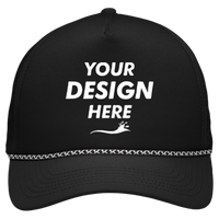 Sportsman Five-Panel Rope Heritage Fit Cap, Black, Front view, Mockup