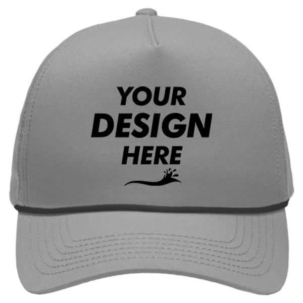 Sportsman Five-Panel Rope Heritage Fit Cap, Grey, Front view, Mockup